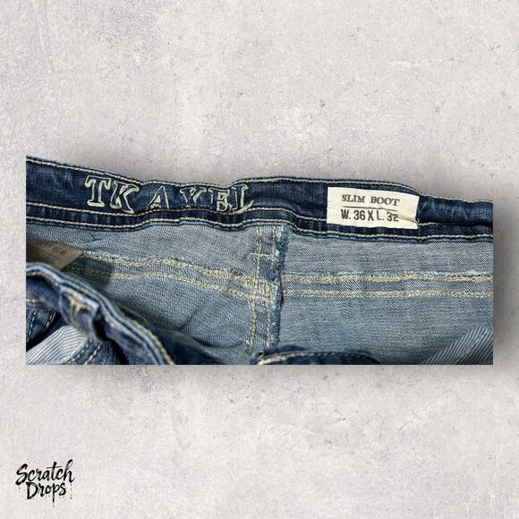 TK Axel Men's Distressed Blue Jeans Size 36 x 32 Relaxed Fit Vintage Denim Pants - Picture 2 of 4